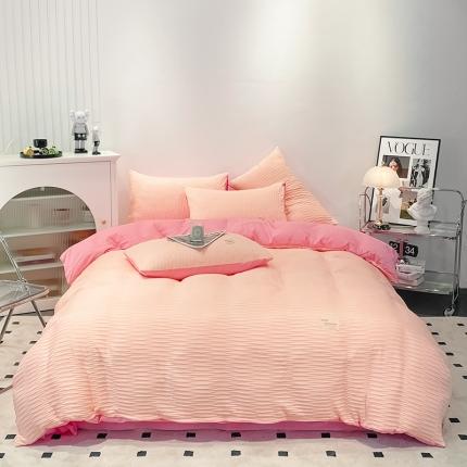 91家纺网 家纺一手货源 找家纺 红日子 2023新款韩版泡泡纱提花水洗棉纯色四件套 泡泡纱-奶油黄