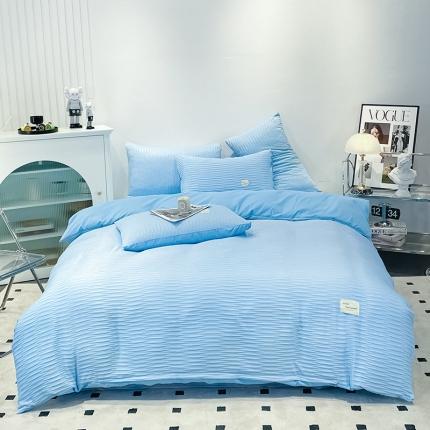 91家纺网 家纺一手货源 找家纺 红日子 2023新款韩版泡泡纱提花水洗棉纯色四件套 泡泡纱-奶油黄