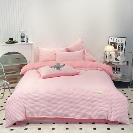 91家纺网 家纺一手货源 找家纺 红日子 2023新款韩版泡泡纱提花水洗棉纯色四件套 泡泡纱-奶油黄