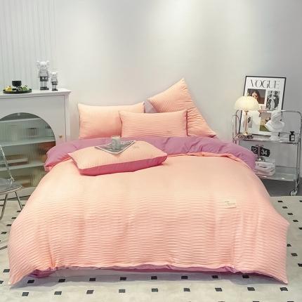 91家纺网 家纺一手货源 找家纺 红日子 2023新款韩版泡泡纱提花水洗棉纯色四件套 泡泡纱-奶油黄