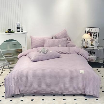 91家纺网 家纺一手货源 找家纺 红日子 2023新款韩版泡泡纱提花水洗棉纯色四件套 泡泡纱-奶油黄