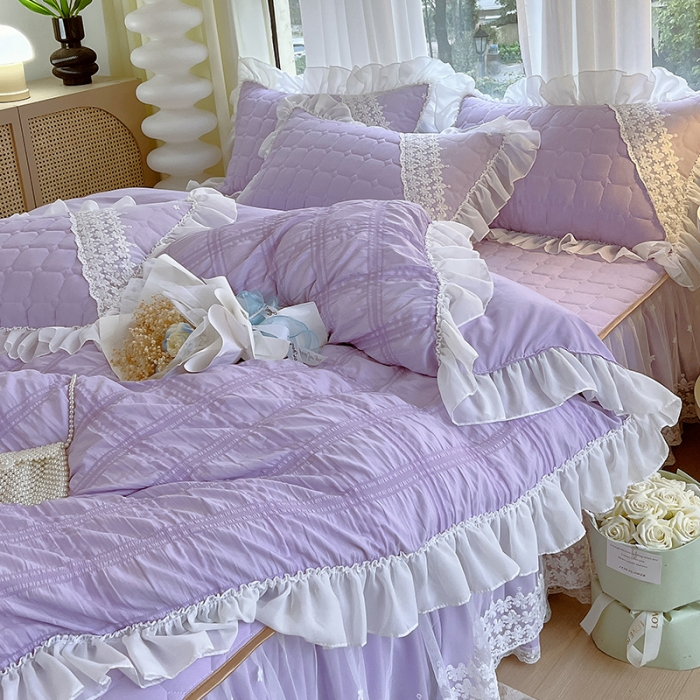 91家纺网 家纺一手货源 找家纺 （总）罗艺轩 2024新款 泡泡纱夹棉床裙白雪公主系列四件套