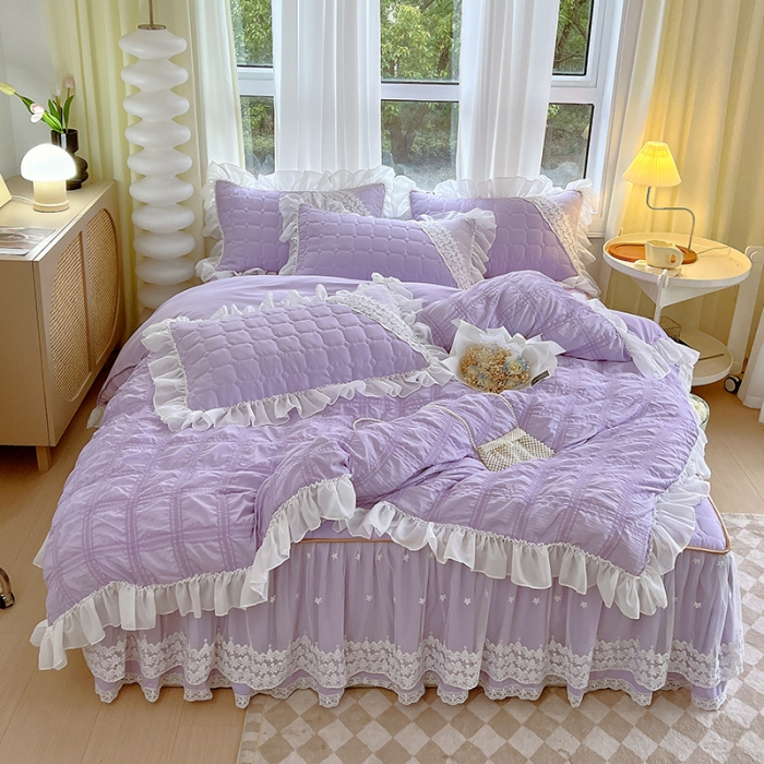 91家纺网 家纺一手货源 找家纺 （总）罗艺轩 2024新款 泡泡纱夹棉床裙白雪公主系列四件套