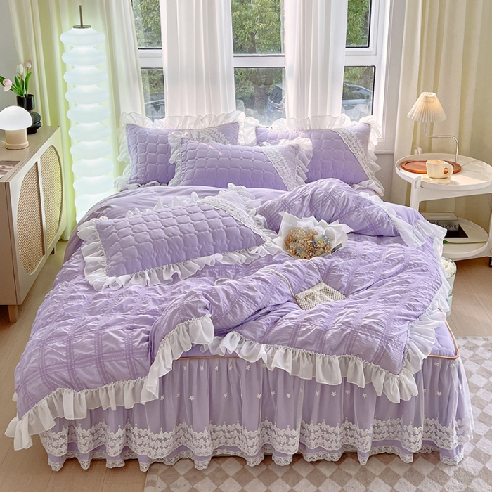 91家纺网 家纺一手货源 找家纺 （总）罗艺轩 2024新款 泡泡纱夹棉床裙白雪公主系列四件套