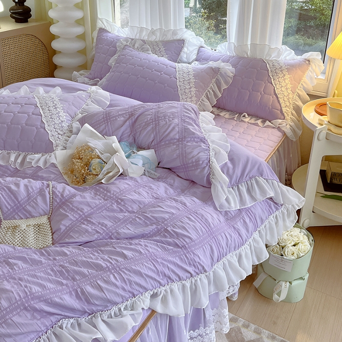 91家纺网 家纺一手货源 找家纺 （总）罗艺轩 2024新款 泡泡纱夹棉床裙白雪公主系列四件套