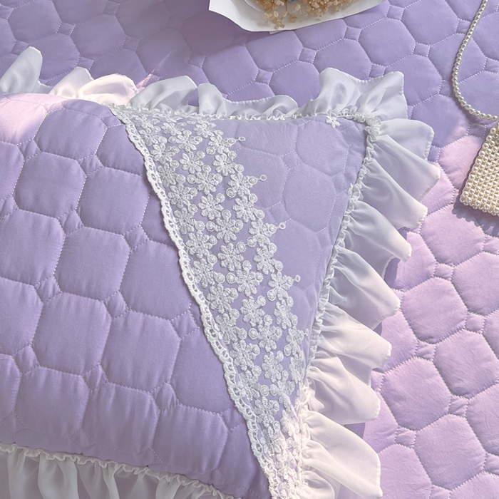 91家纺网 家纺一手货源 找家纺 罗艺轩 2024新款 泡泡纱夹棉床裙白雪公主系列四件套 丁香紫