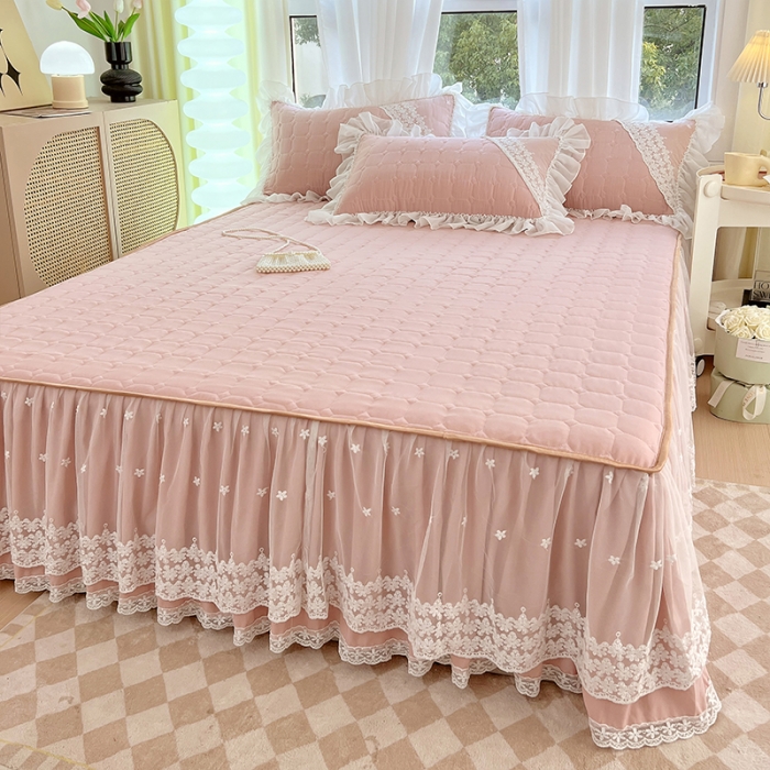 91家纺网 家纺一手货源 找家纺 罗艺轩 2024新款 泡泡纱夹棉床裙白雪公主系列四件套 美人玉