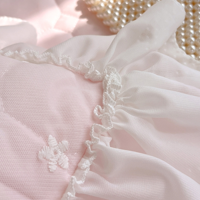 91家纺网 家纺一手货源 找家纺 罗艺轩 2024新款 泡泡纱夹棉床裙白雪公主系列四件套 少女粉