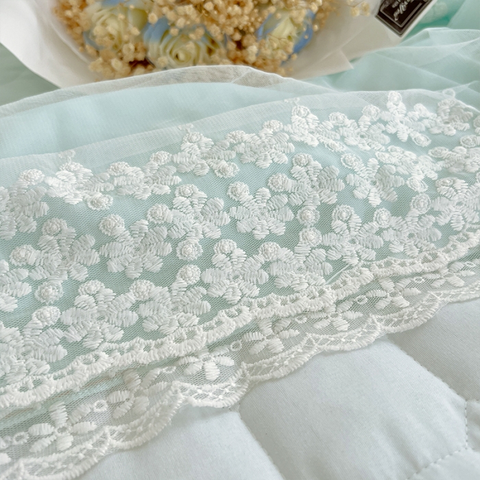 91家纺网 家纺一手货源 找家纺 罗艺轩 2024新款 泡泡纱夹棉床裙白雪公主系列四件套 天空蓝