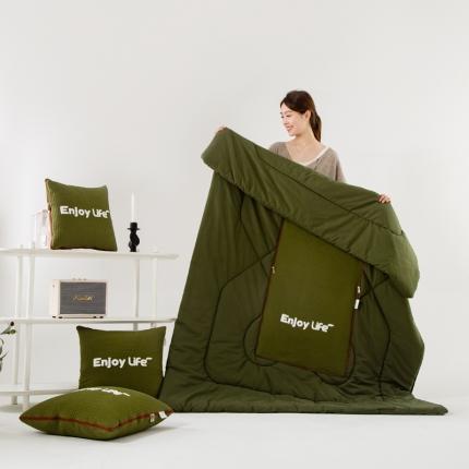雷娜 2023年新款全棉华夫格系列抱枕被-慢享生活 慢享生活-军绿