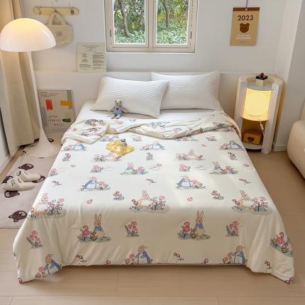 91家纺网 家纺一手货源 找家纺 木堇家居 2023新款针织夏被A类大豆针织棉夏被花园兔兔