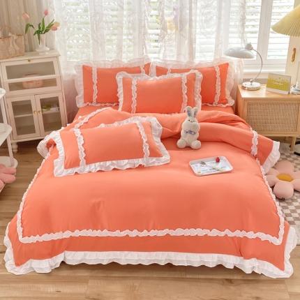 91家纺网 家纺一手货源 找家纺 逸尚阁  2023新款 双层花边系列四件套-唯美 唯美-爱马橙