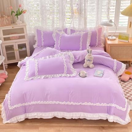 91家纺网 家纺一手货源 找家纺 逸尚阁  2023新款 双层花边系列四件套-唯美 唯美-高贵紫