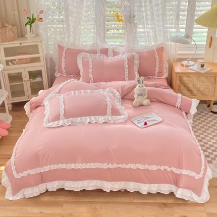 91家纺网 家纺一手货源 找家纺 逸尚阁  2023新款 双层花边系列四件套-唯美 唯美-浅豆沙