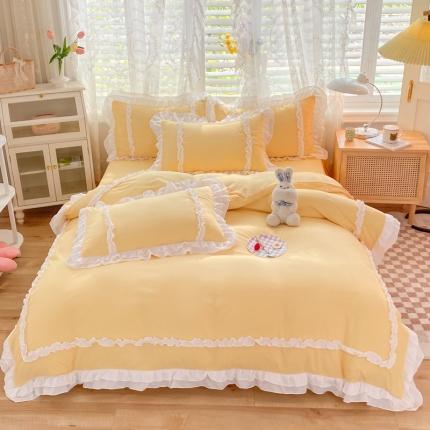 91家纺网 家纺一手货源 找家纺 逸尚阁  2023新款 双层花边系列四件套-唯美 唯美-温馨黄