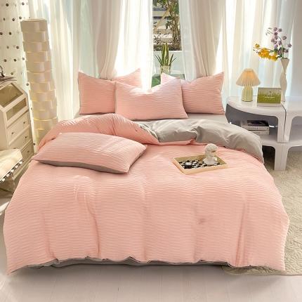 91家纺网 家纺一手货源 找家纺 逸尚阁 2023新款 波浪泡泡纱四件套 波浪-粉灰