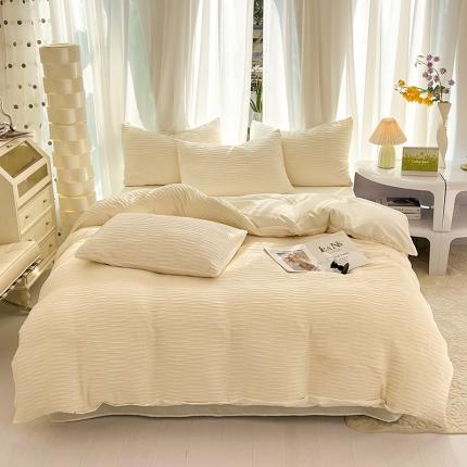 91家纺网 家纺一手货源 找家纺 逸尚阁 2023新款 波浪泡泡纱四件套 波浪-奶白