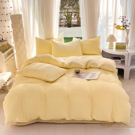 91家纺网 家纺一手货源 找家纺 逸尚阁 2023新款 波浪泡泡纱四件套 波浪-奶油黄