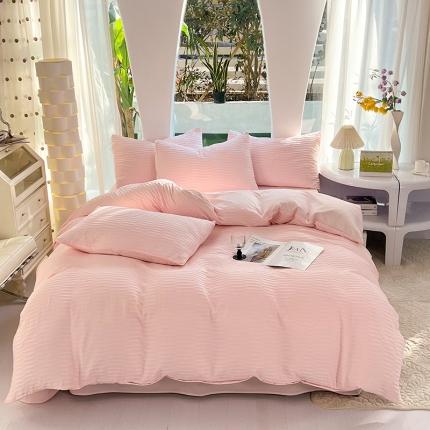 91家纺网 家纺一手货源 找家纺 逸尚阁 2023新款 波浪泡泡纱四件套 波浪-仙女粉