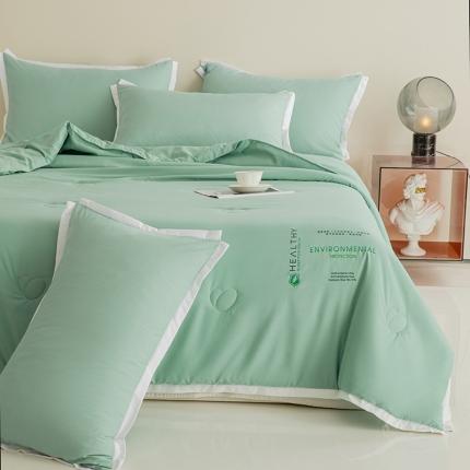 91家纺网 家纺一手货源 找家纺 魅图 2025新款拼边大豆夏被被芯空调被可机洗水洗 浅灰绿