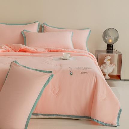 91家纺网 家纺一手货源 找家纺 魅图 2025新款拼边大豆夏被被芯空调被可机洗水洗 蜜桃粉