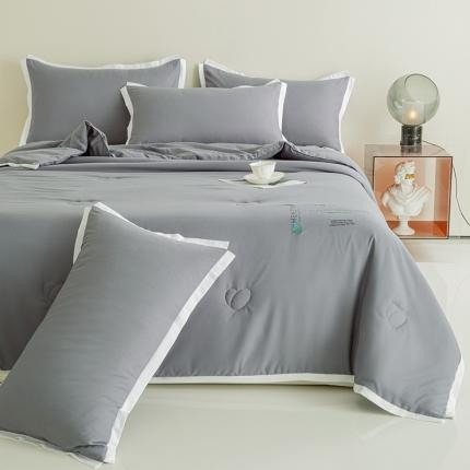 91家纺网 家纺一手货源 找家纺 魅图 2025新款拼边大豆夏被被芯空调被可机洗水洗 绅士灰