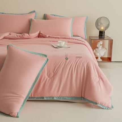 91家纺网 家纺一手货源 找家纺 魅图 2025新款拼边大豆夏被被芯空调被可机洗水洗 粉豆沙