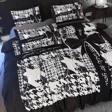 91家纺网 家纺一手货源 找家纺 丽斐 2023新款水洗真丝进口天丝数码印花冰丝四件套 黑色礼物