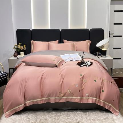 91家纺网 家纺一手货源 找家纺 总推-潮邦 2025高克重水洗真丝绣花四件套真丝纯色轻奢刺绣工艺