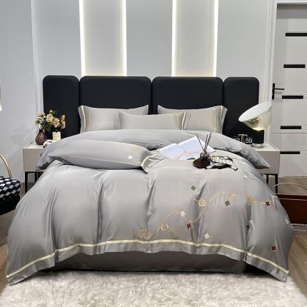 91家纺网 家纺一手货源 找家纺 总推-潮邦 2025高克重水洗真丝绣花四件套真丝纯色轻奢刺绣工艺