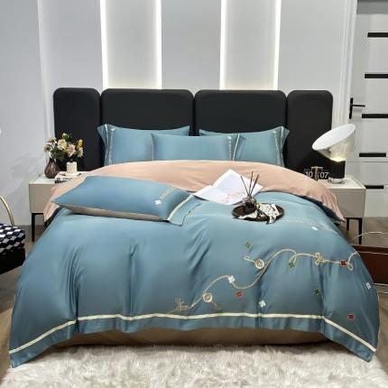 91家纺网 家纺一手货源 找家纺 总推-潮邦 2025高克重水洗真丝绣花四件套真丝纯色轻奢刺绣工艺