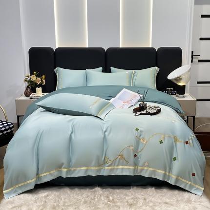 91家纺网 家纺一手货源 找家纺 总推-潮邦 2025高克重水洗真丝绣花四件套真丝纯色轻奢刺绣工艺