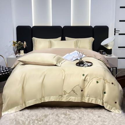 91家纺网 家纺一手货源 找家纺 总推-潮邦 2025高克重水洗真丝绣花四件套真丝纯色轻奢刺绣工艺