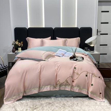 91家纺网 家纺一手货源 找家纺 总推-潮邦 2025高克重水洗真丝绣花四件套真丝纯色轻奢刺绣工艺