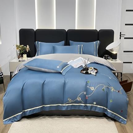 91家纺网 家纺一手货源 找家纺 总推-潮邦 2025高克重水洗真丝绣花四件套真丝纯色轻奢刺绣工艺