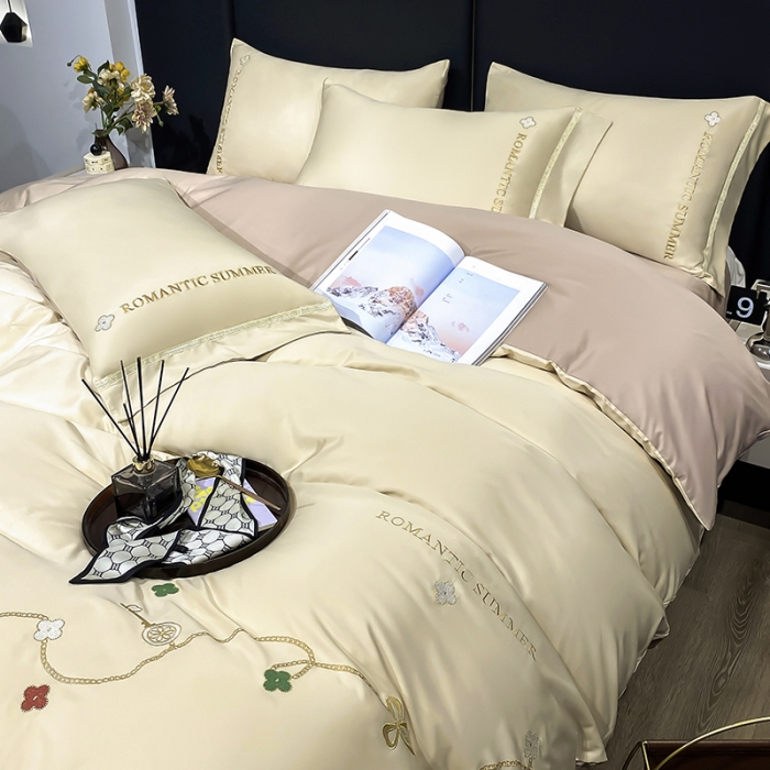 91家纺网 家纺一手货源 找家纺 总推-潮邦 2025高克重水洗真丝绣花四件套真丝纯色轻奢刺绣工艺