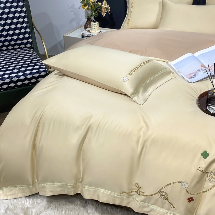 91家纺网 家纺一手货源 找家纺 总推-潮邦 2025高克重水洗真丝绣花四件套真丝纯色轻奢刺绣工艺