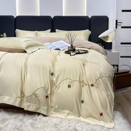 总推-潮邦 2025高克重水洗真丝绣花四件套真丝纯色轻奢刺绣工艺