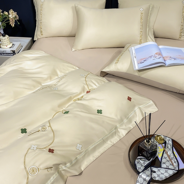 91家纺网 家纺一手货源 找家纺 总推-潮邦 2025高克重水洗真丝绣花四件套真丝纯色轻奢刺绣工艺