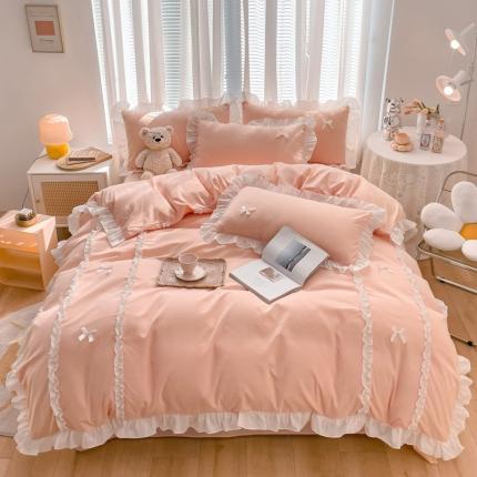 91家纺网 家纺一手货源 找家纺 （总）24年新品韩版公主风蝴蝶结磨毛四件套