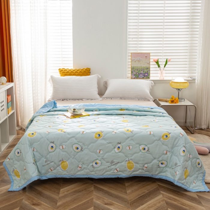 91家纺网 家纺一手货源 找家纺 爱派2023新款水洗棉印花夏被夏凉被空调被被子被芯 夏日柠檬