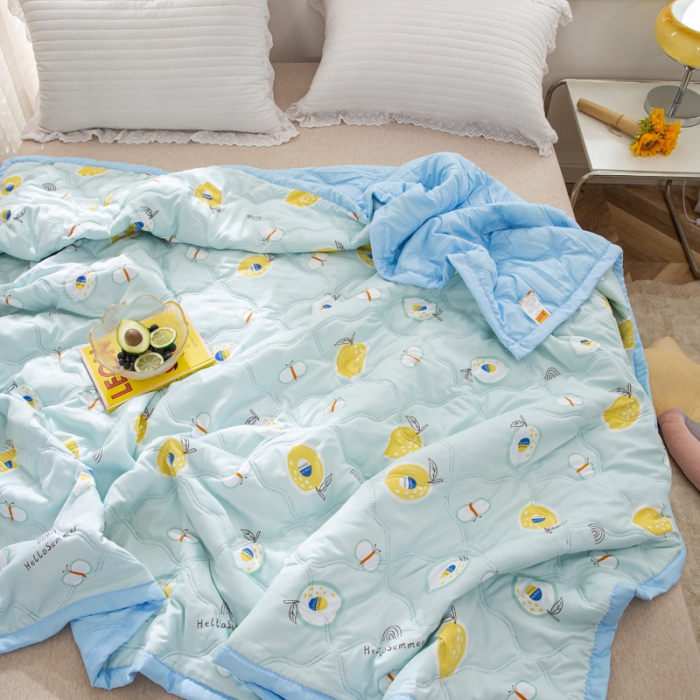 91家纺网 家纺一手货源 找家纺 爱派2023新款水洗棉印花夏被夏凉被空调被被子被芯 夏日柠檬