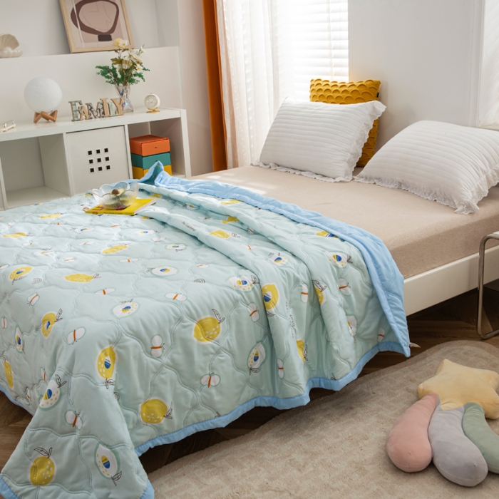 91家纺网 家纺一手货源 找家纺 爱派2023新款水洗棉印花夏被夏凉被空调被被子被芯 夏日柠檬