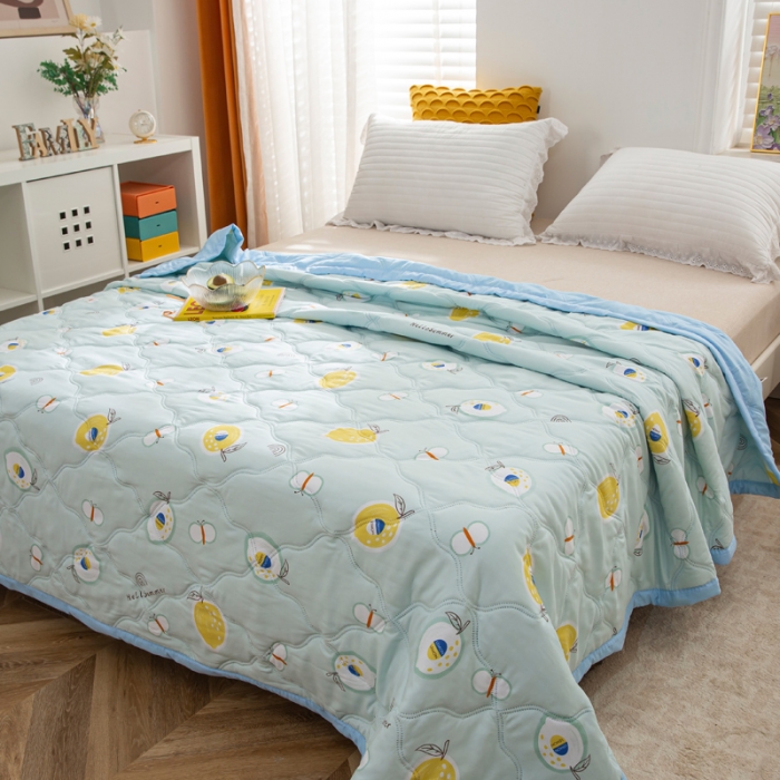 91家纺网 家纺一手货源 找家纺 爱派2023新款水洗棉印花夏被夏凉被空调被被子被芯 夏日柠檬