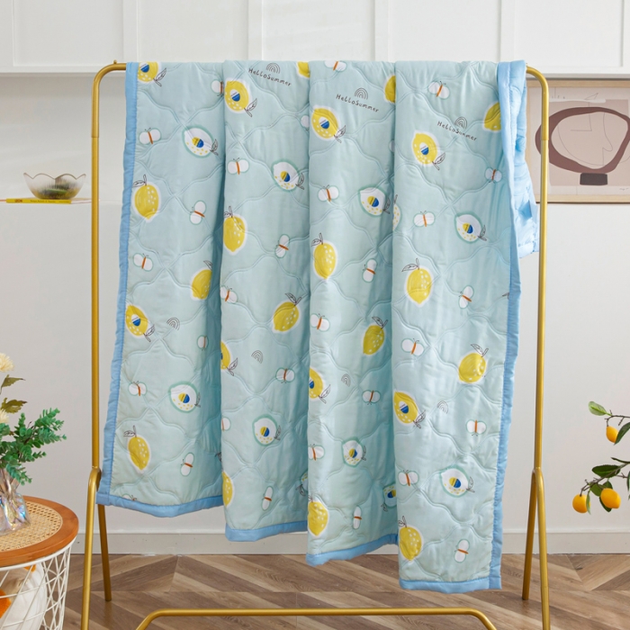 91家纺网 家纺一手货源 找家纺 爱派2023新款水洗棉印花夏被夏凉被空调被被子被芯 夏日柠檬