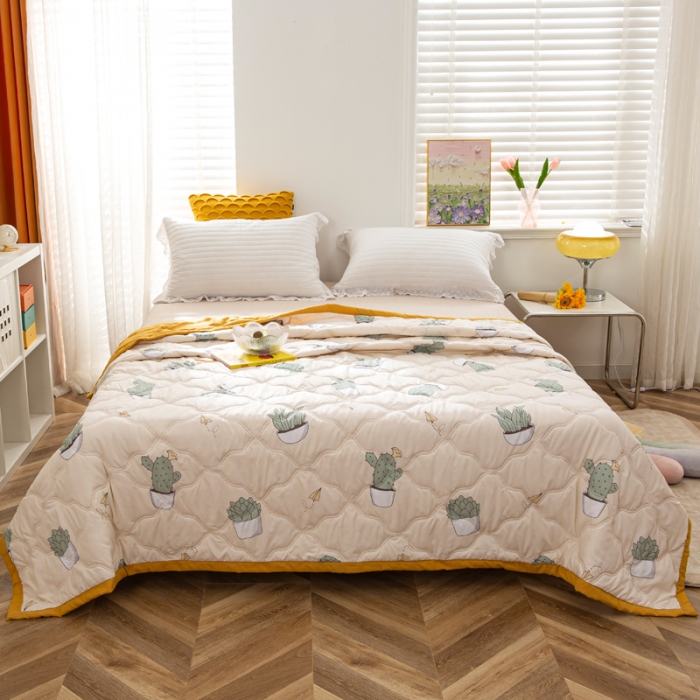 91家纺网 家纺一手货源 找家纺 爱派2023新款水洗棉印花夏被夏凉被空调被被子被芯 仙人球