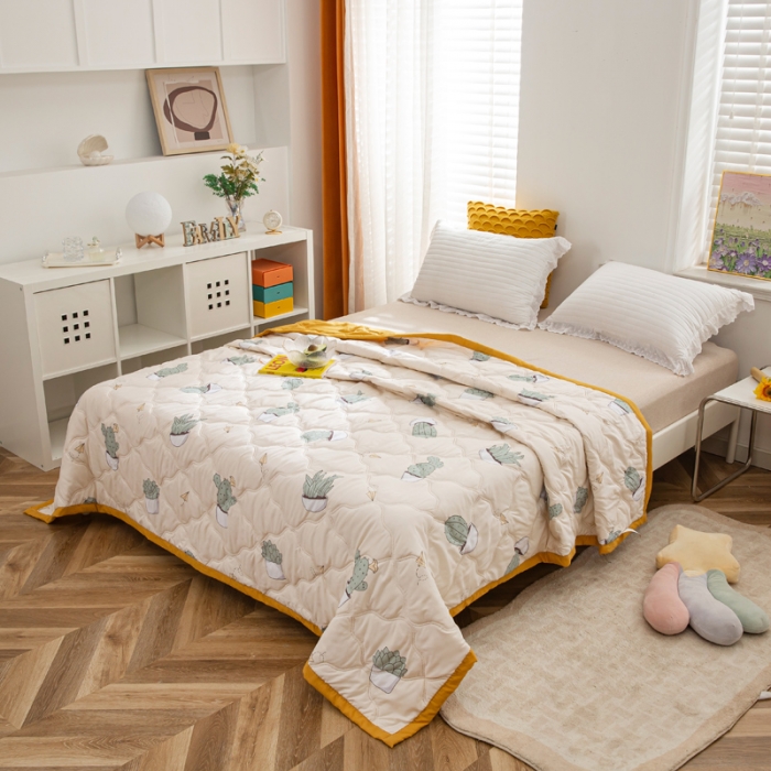 91家纺网 家纺一手货源 找家纺 爱派2023新款水洗棉印花夏被夏凉被空调被被子被芯 仙人球