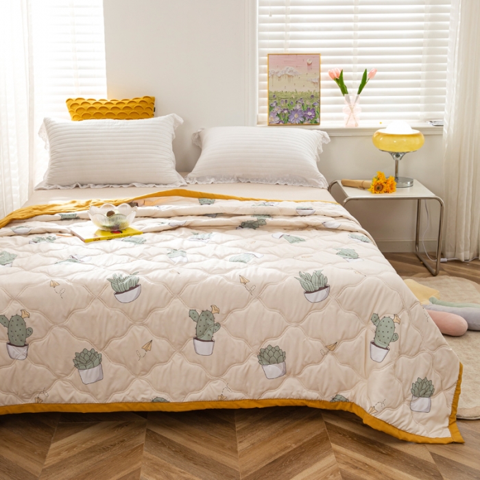 91家纺网 家纺一手货源 找家纺 爱派2023新款水洗棉印花夏被夏凉被空调被被子被芯 仙人球