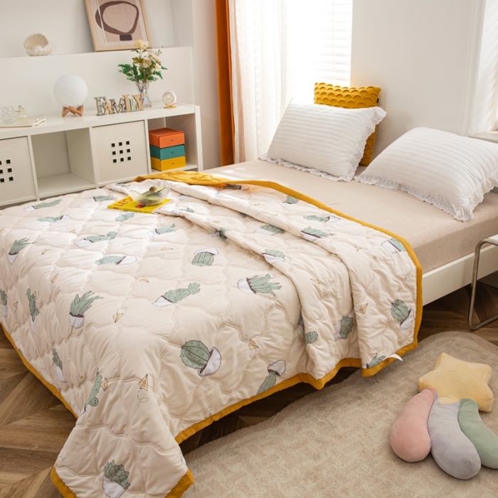 91家纺网 家纺一手货源 找家纺 爱派2023新款水洗棉印花夏被夏凉被空调被被子被芯 仙人球