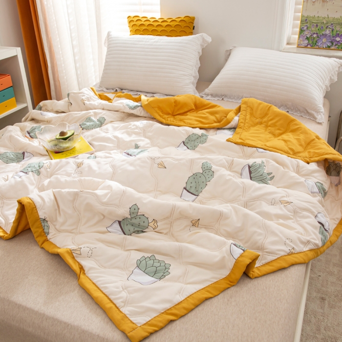 91家纺网 家纺一手货源 找家纺 爱派2023新款水洗棉印花夏被夏凉被空调被被子被芯 仙人球